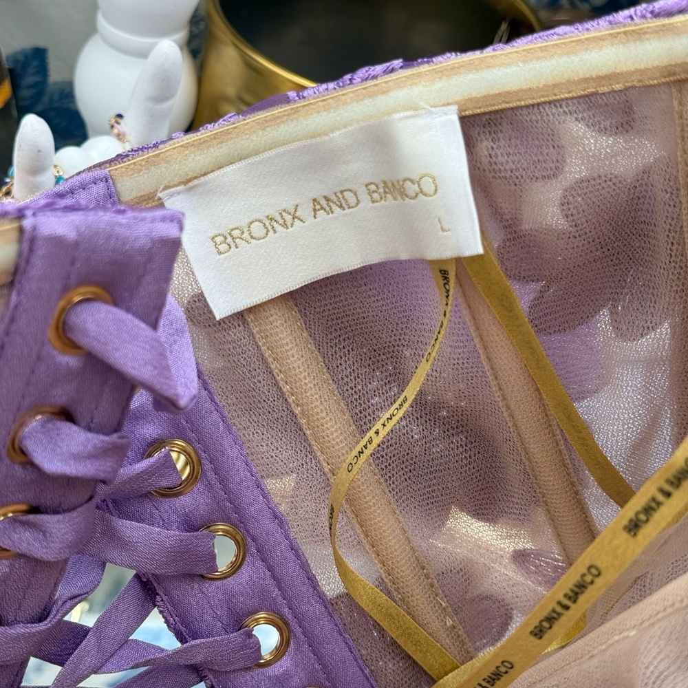 🆕 BRONX & BANCO 🧿 NWOT Jasmine Maraya Lilac Mini Dress - Sz L US 8 - Picture 16 of 17